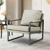 Mid Century Upholstered Armchair PU Leather Accent Chair with Metal Frame Extra-Thick Padded Backrest Sofa Chairs