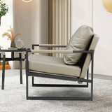 Mid Century Upholstered Armchair PU Leather Accent Chair with Metal Frame Extra-Thick Padded Backrest Sofa Chairs