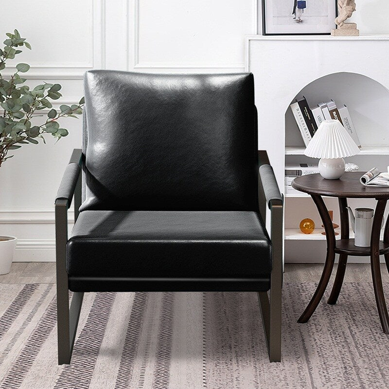 Mid Century Upholstered Armchair PU Leather Accent Chair with Metal Frame Extra-Thick Padded Backrest Sofa Chairs