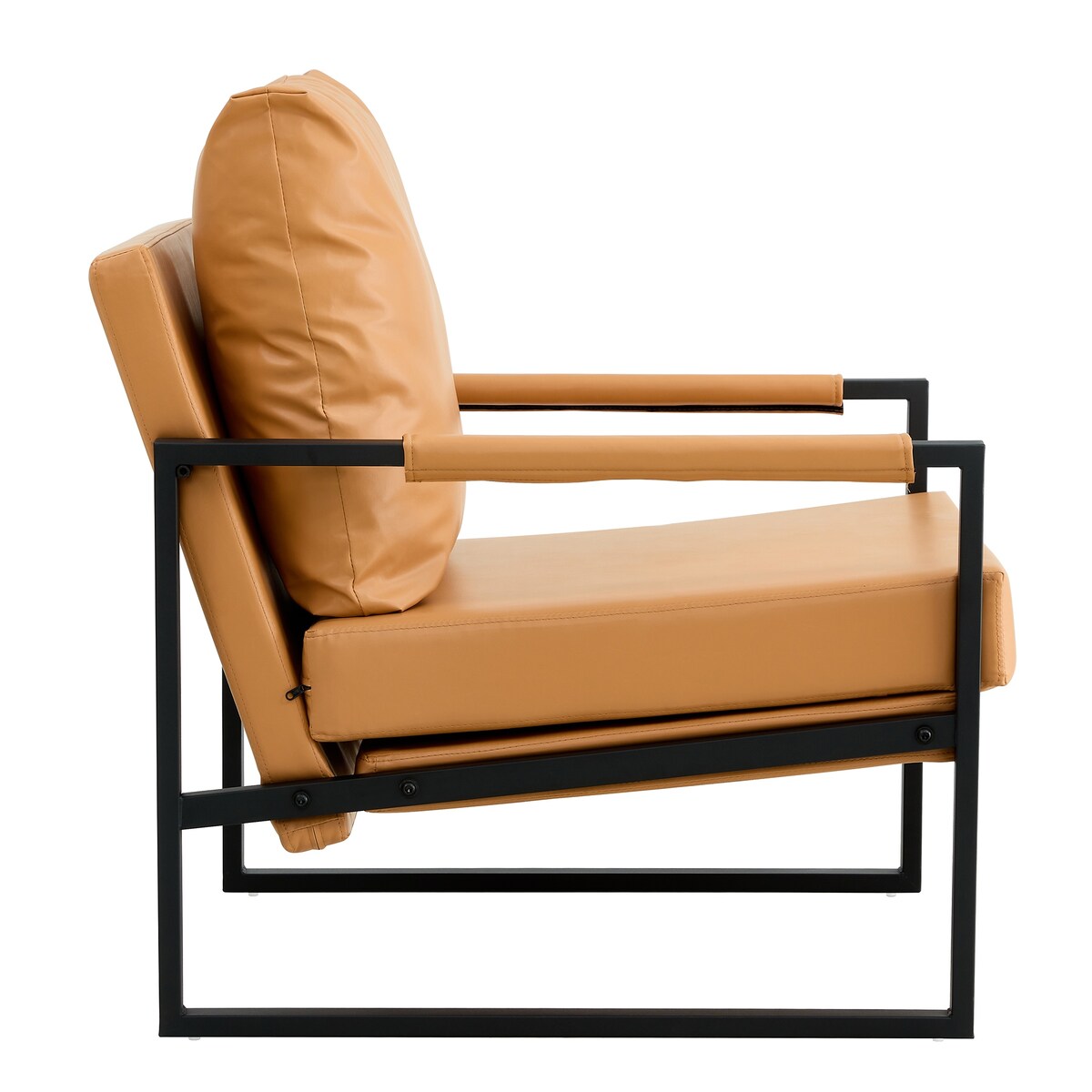 Mid Century Upholstered Armchair PU Leather Accent Chair with Metal Frame Extra-Thick Padded Backrest Sofa Chairs