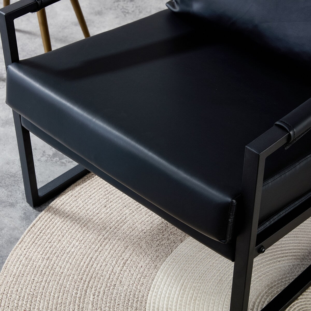 Mid Century Upholstered Armchair PU Leather Accent Chair with Metal Frame Extra-Thick Padded Backrest Sofa Chairs