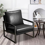Mid Century Upholstered Armchair PU Leather Accent Chair with Metal Frame Extra-Thick Padded Backrest Sofa Chairs