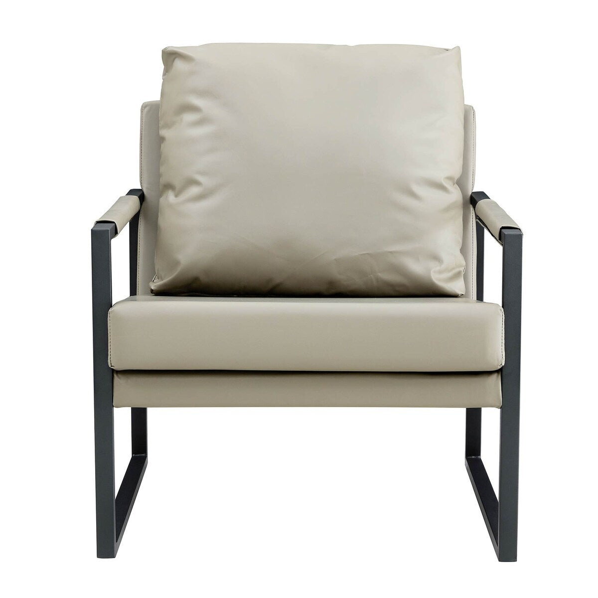 Mid Century Upholstered Armchair PU Leather Accent Chair with Metal Frame Extra-Thick Padded Backrest Sofa Chairs