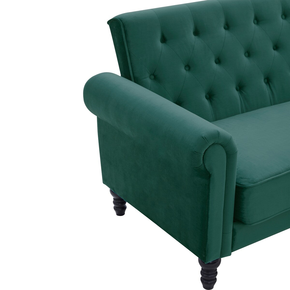 Mid-Century Upholstered Velvet Tufted Sofa with Scroll Arms