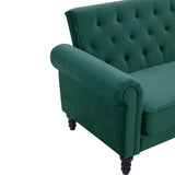 Mid-Century Upholstered Velvet Tufted Sofa with Scroll Arms