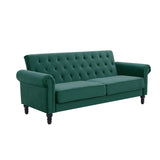 Mid-Century Upholstered Velvet Tufted Sofa with Scroll Arms