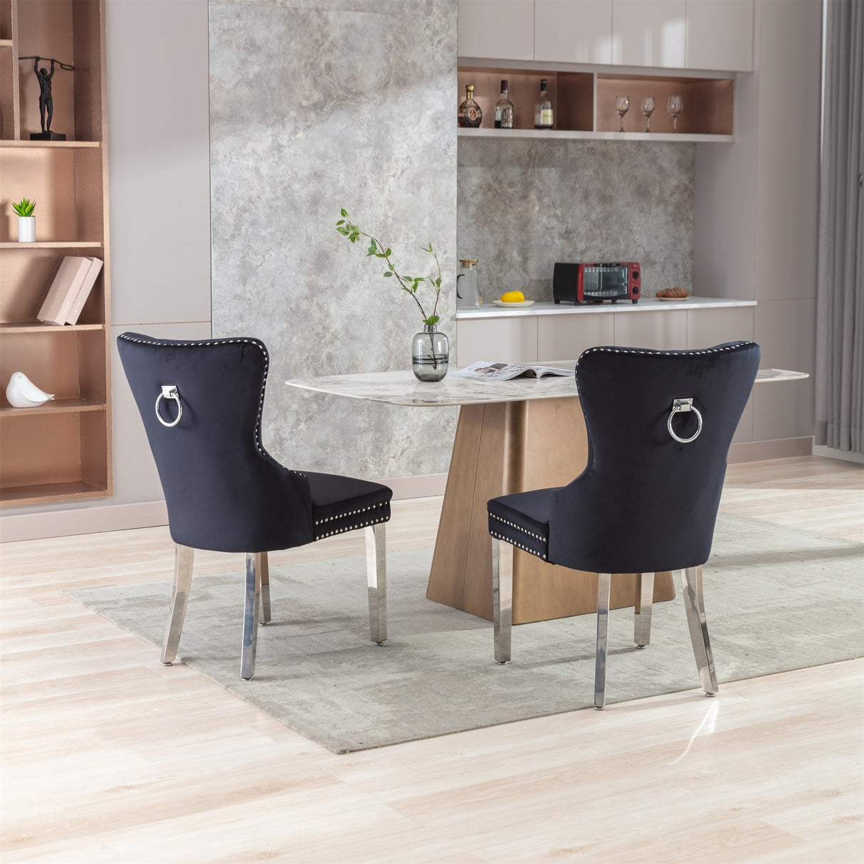 Velvet Upholstered Dining Chairs (Set of 2) with Stainless Steel Legs