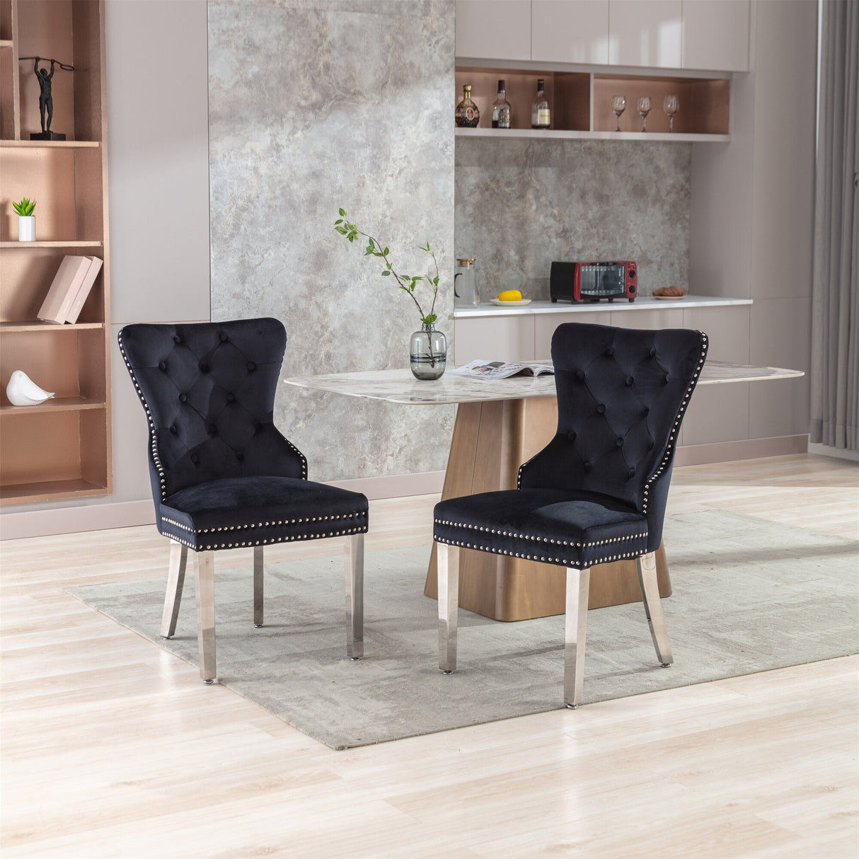 Velvet Upholstered Dining Chairs (Set of 2) with Stainless Steel Legs