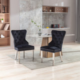 Velvet Upholstered Dining Chairs (Set of 2) with Stainless Steel Legs
