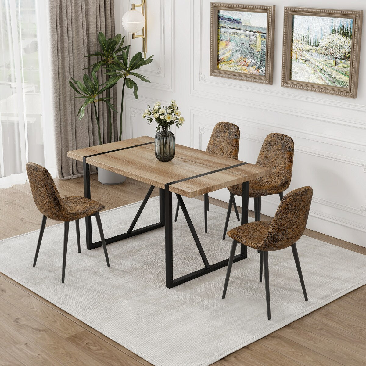 Mid Century Wooden Kitchen Table Set for Restaurant 5 Piece Sets