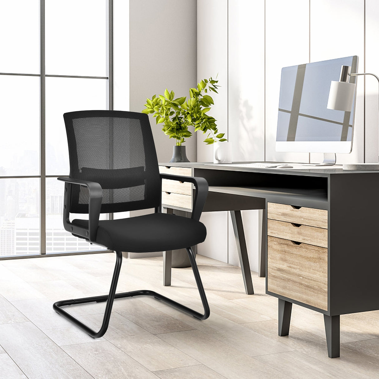Mid Mesh Back Conference Chair Reception Office Guest Arm Chair