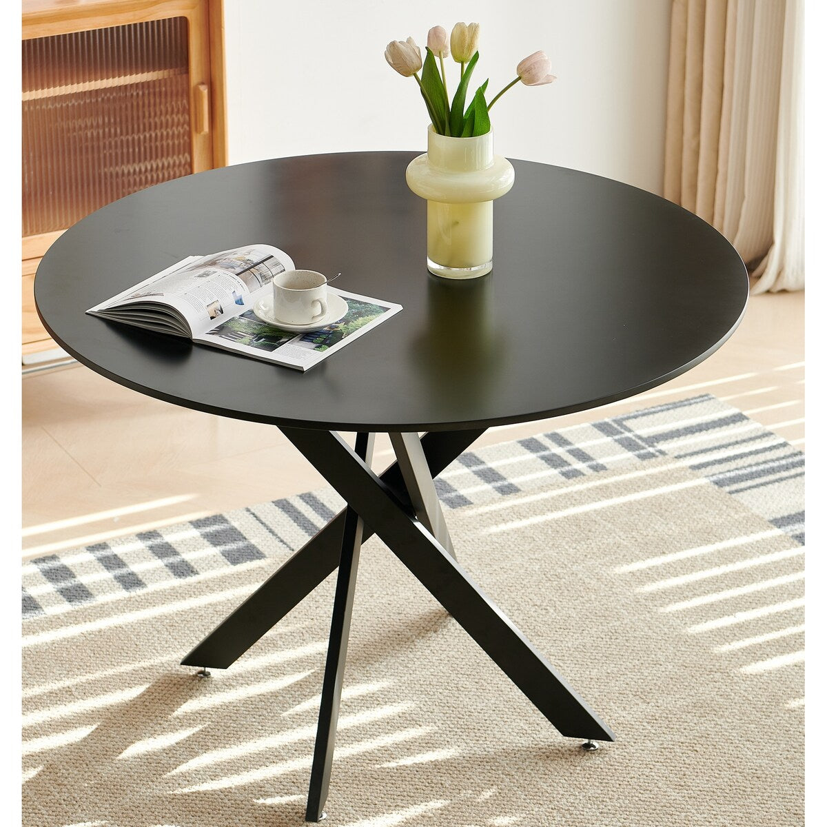 Mid-century Dining Table With Round Table Top Pedestal Dining Table