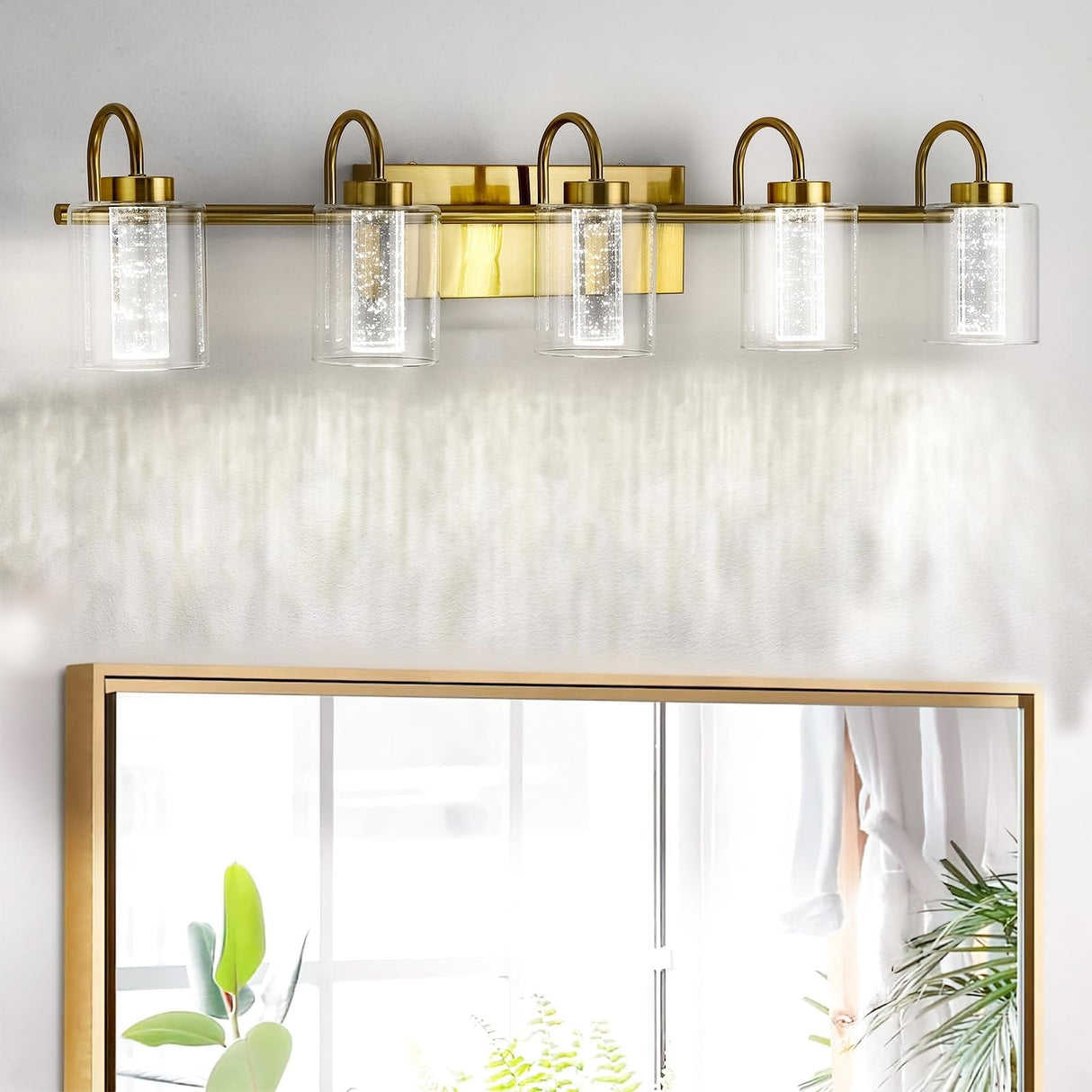 Mid-century Modern Brushed Gold Vanity Lights with Crystal Bubble Glass