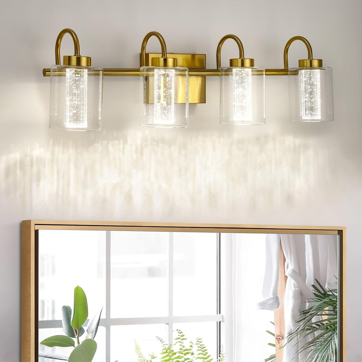 Mid-century Modern Brushed Gold Vanity Lights with Crystal Bubble Glass