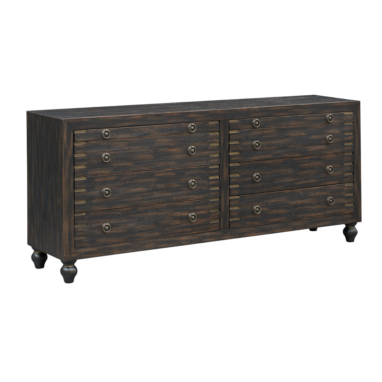 Mid-century Modern Six Drawer Storage Credenza/Sideboard with Pull-out Trays - Weathered Black