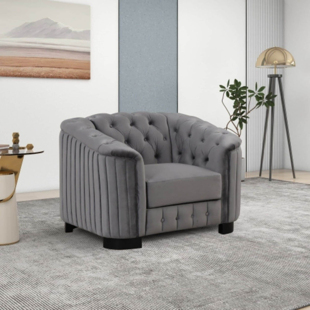 Mid-century Modern Velvet Upholstered Loveseat Sofa Sets with Rubber Wood Legs