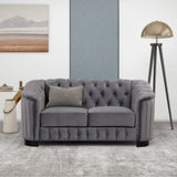 Mid-century Modern Velvet Upholstered Loveseat Sofa Sets with Rubber Wood Legs