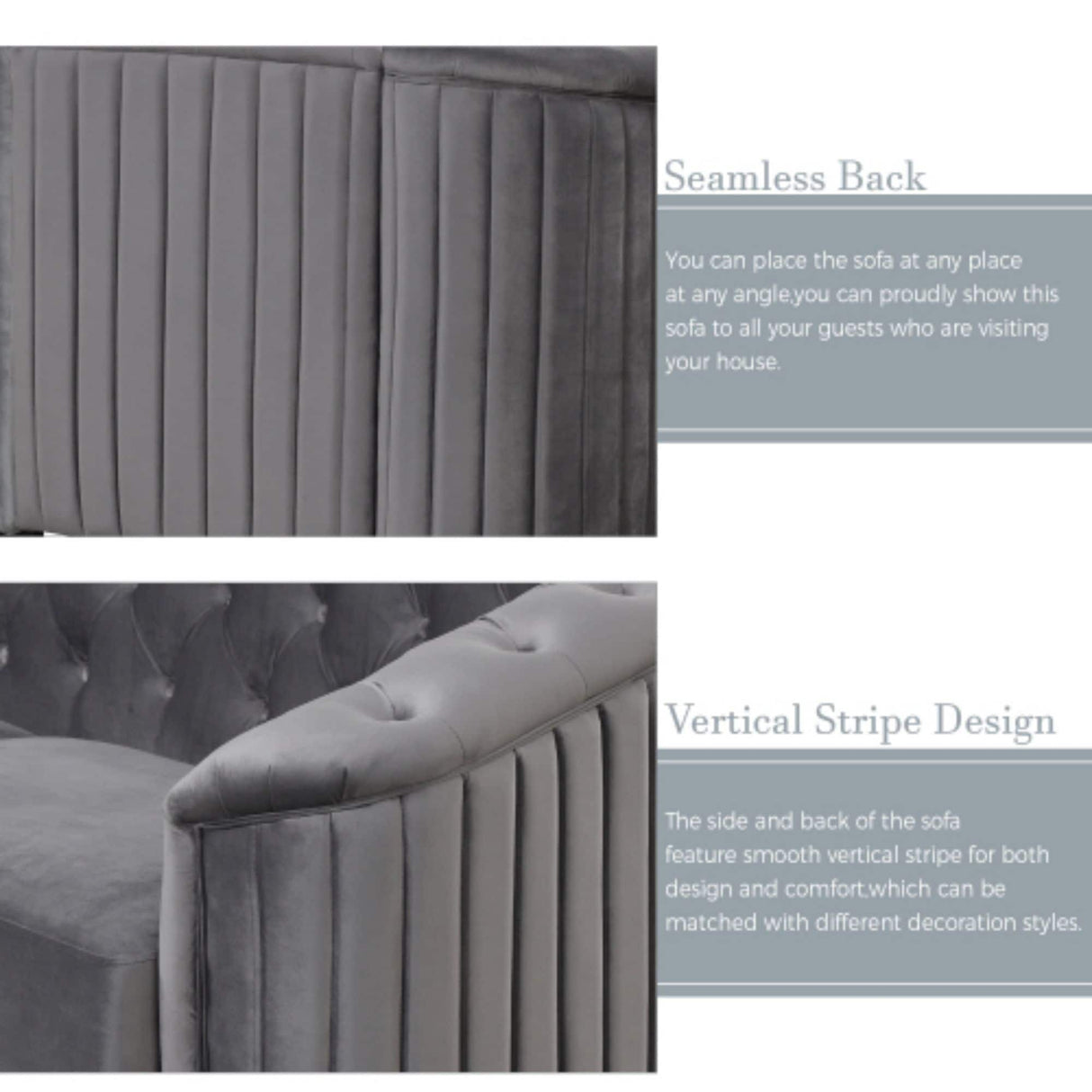 Mid-century Modern Velvet Upholstered Loveseat Sofa Sets with Rubber Wood Legs
