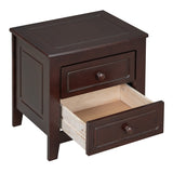Mid-century Retro Dark Walnut Nightstand/Bedside Table with 2-Drawer for Bedroom