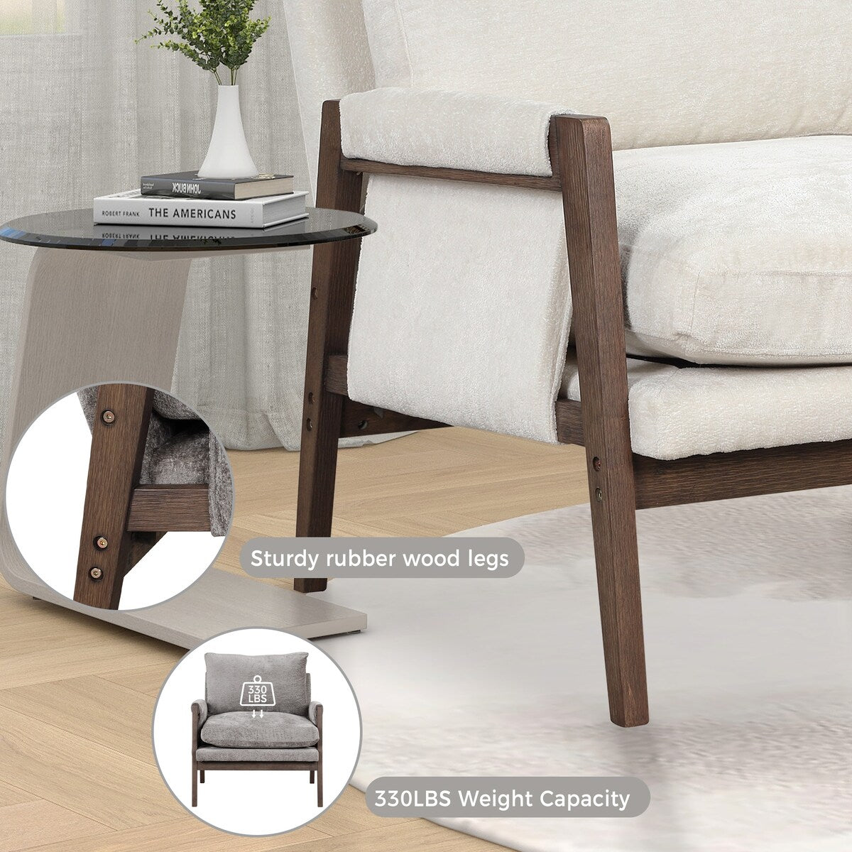 Mid-century modern velvet upholstered chair, lounge chair with padded seat cushion for living room, bedroom, studio