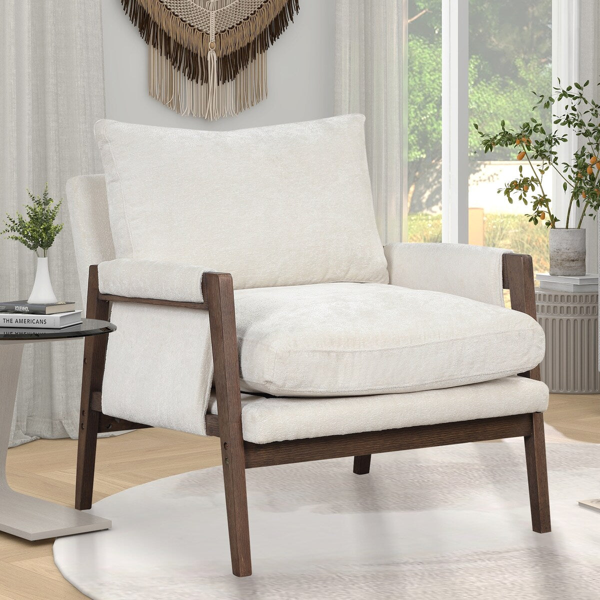 Mid-century modern velvet upholstered chair, lounge chair with padded seat cushion for living room, bedroom, studio