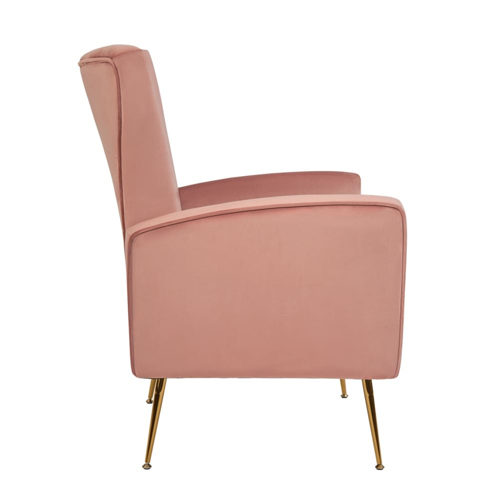 Midcentury Style Luxury Velvet Accent Chair, Wingback Arm Chair with Gold Legs, Upholstered Single Sofa for Living Room Bedroom
