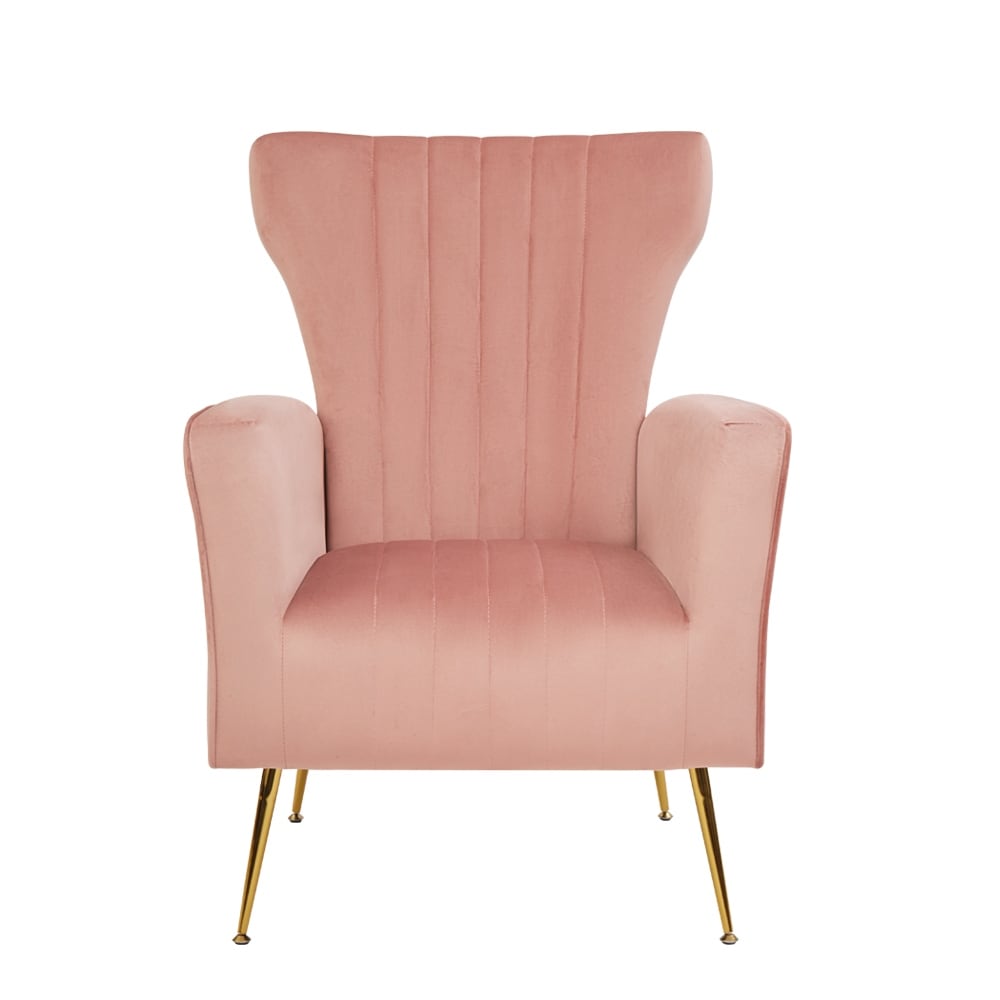 Midcentury Style Luxury Velvet Accent Chair, Wingback Arm Chair with Gold Legs, Upholstered Single Sofa for Living Room Bedroom