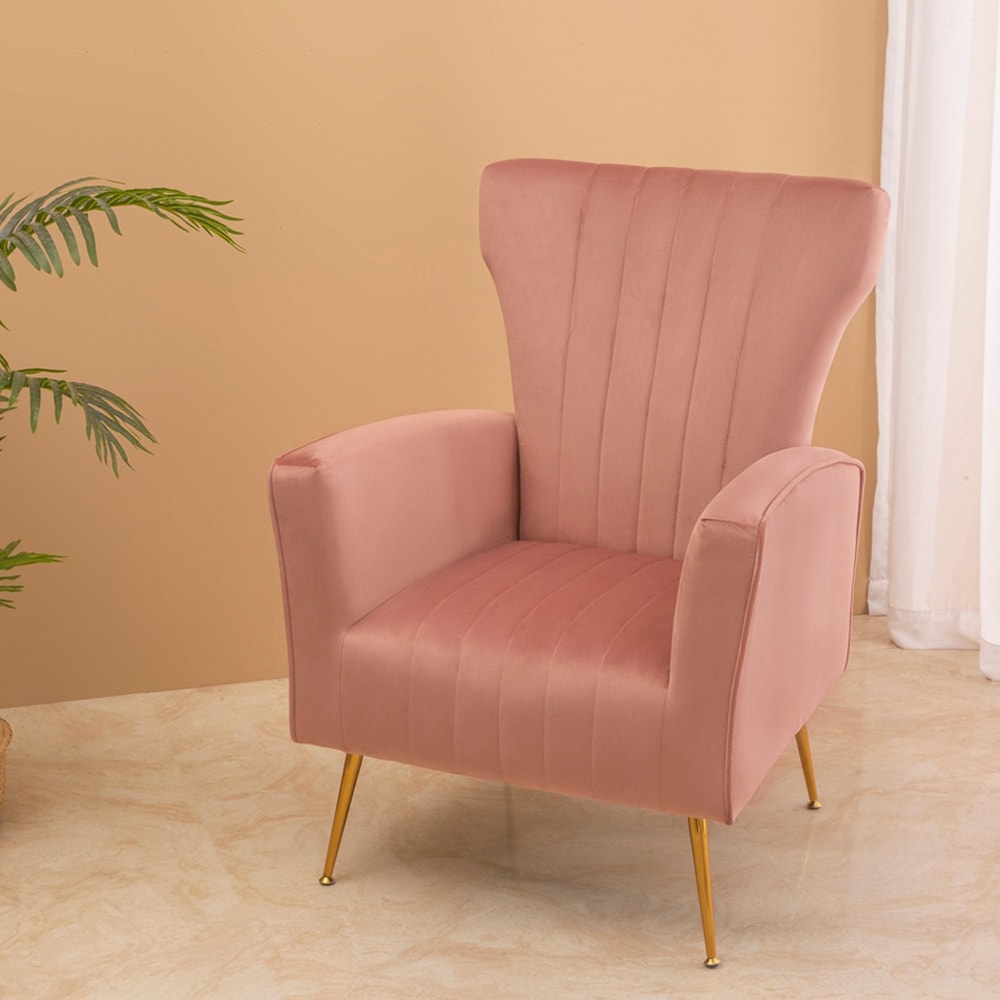 Midcentury Style Luxury Velvet Accent Chair, Wingback Arm Chair with Gold Legs, Upholstered Single Sofa for Living Room Bedroom