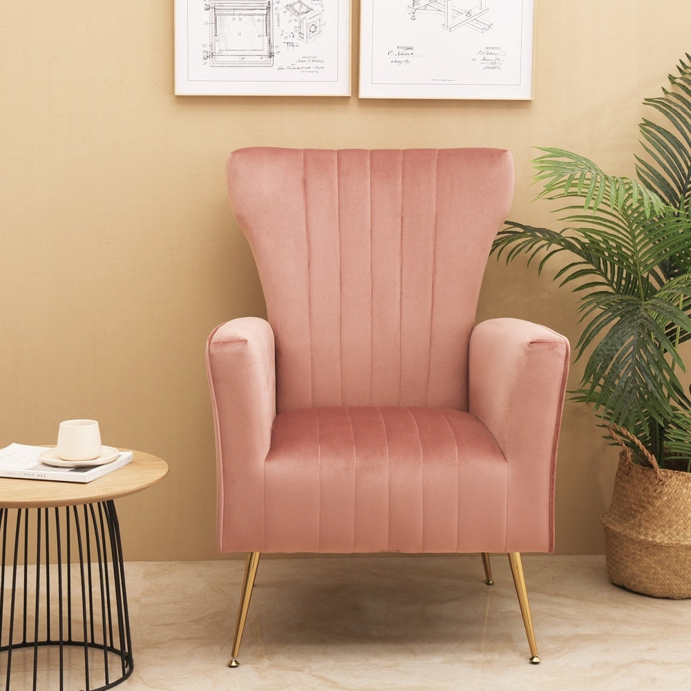 Midcentury Style Luxury Velvet Accent Chair, Wingback Arm Chair with Gold Legs, Upholstered Single Sofa for Living Room Bedroom