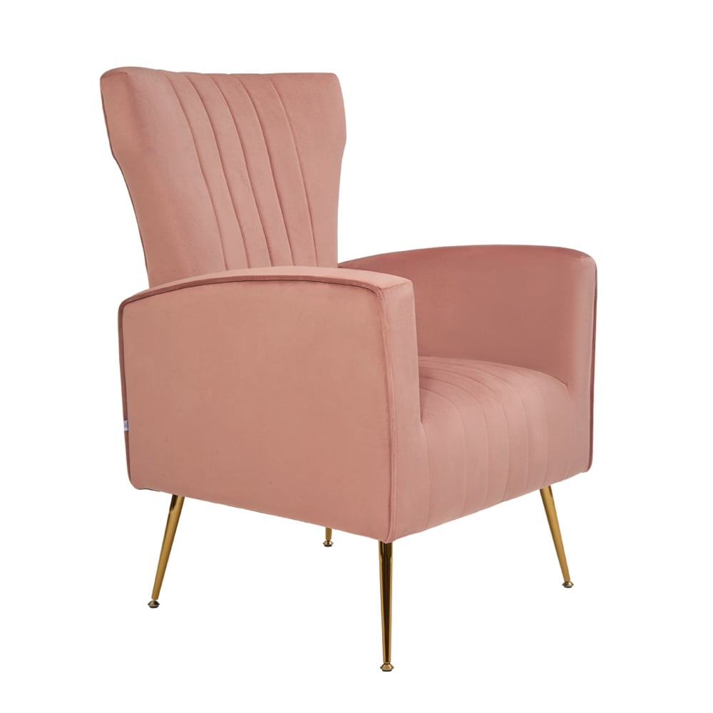 Midcentury Style Luxury Velvet Accent Chair, Wingback Arm Chair with Gold Legs, Upholstered Single Sofa for Living Room Bedroom