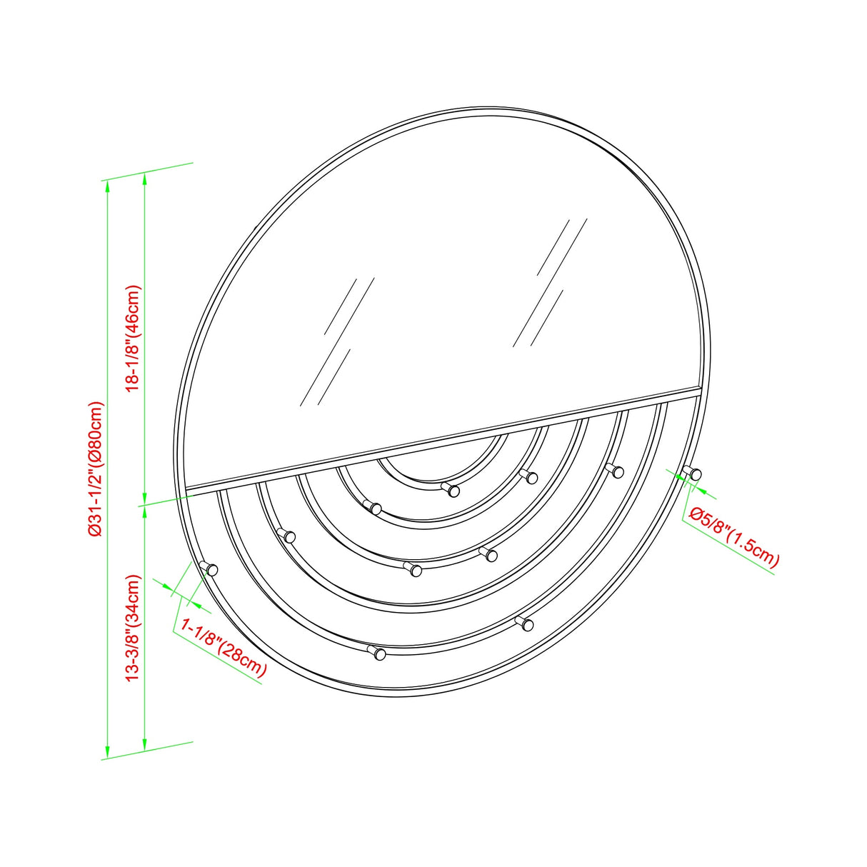 Middlebrook Round Mirror with Jewelry Hooks