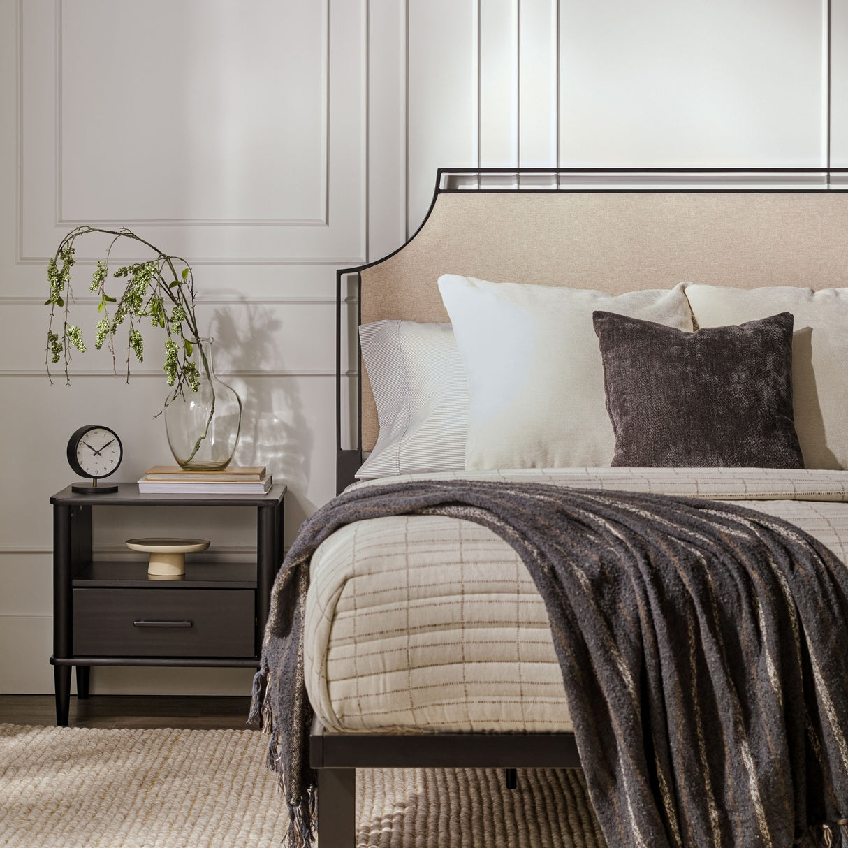 Middlebrook Designs Upholstered Curved Metal Queen Bedframe