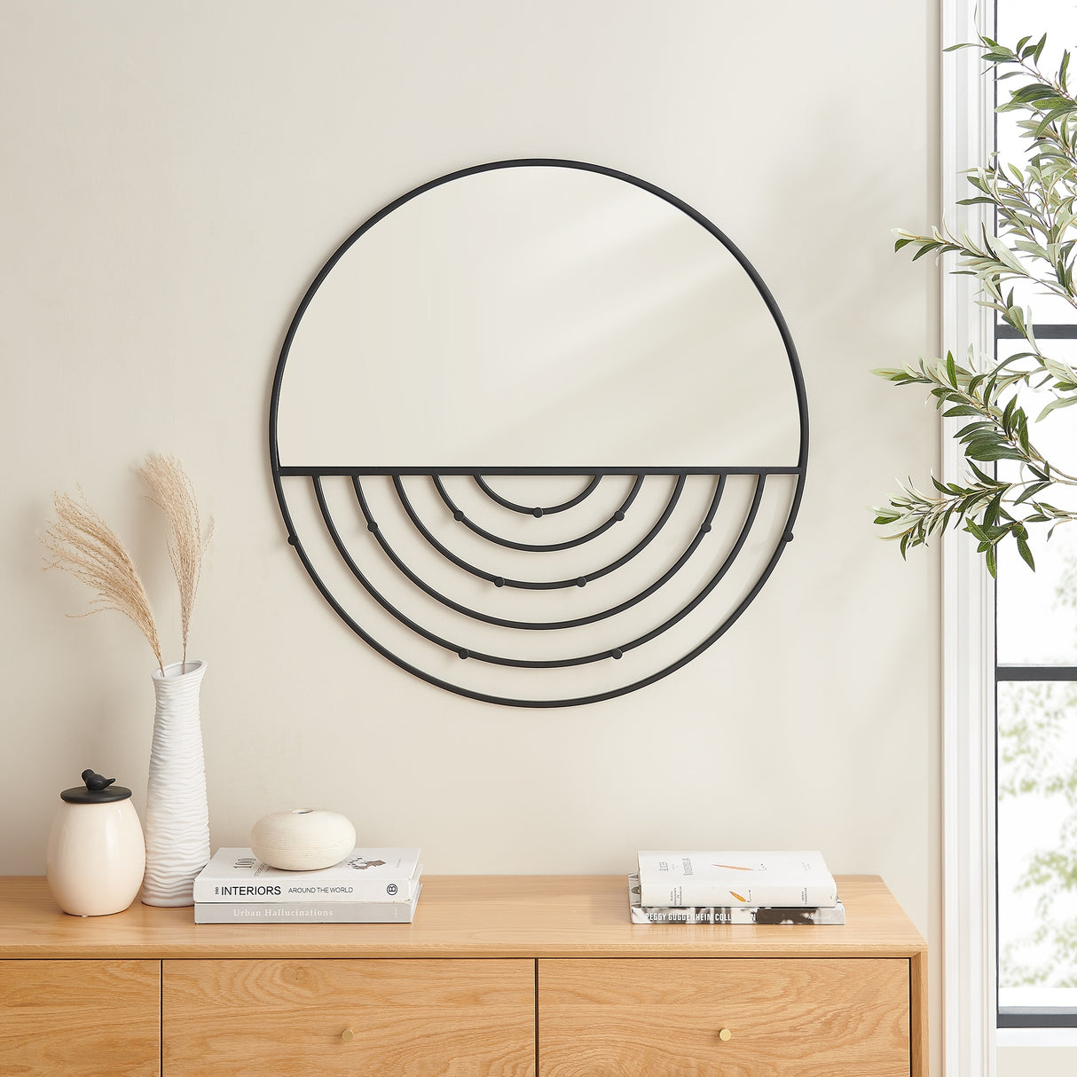 Middlebrook Round Mirror with Jewelry Hooks