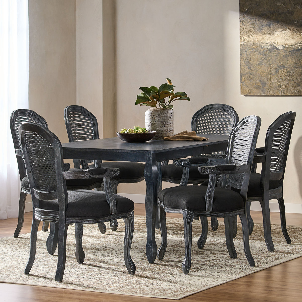Midland Wood and Cane Upholstered Expandable 7 Piece Dining Set by Christopher Knight Home