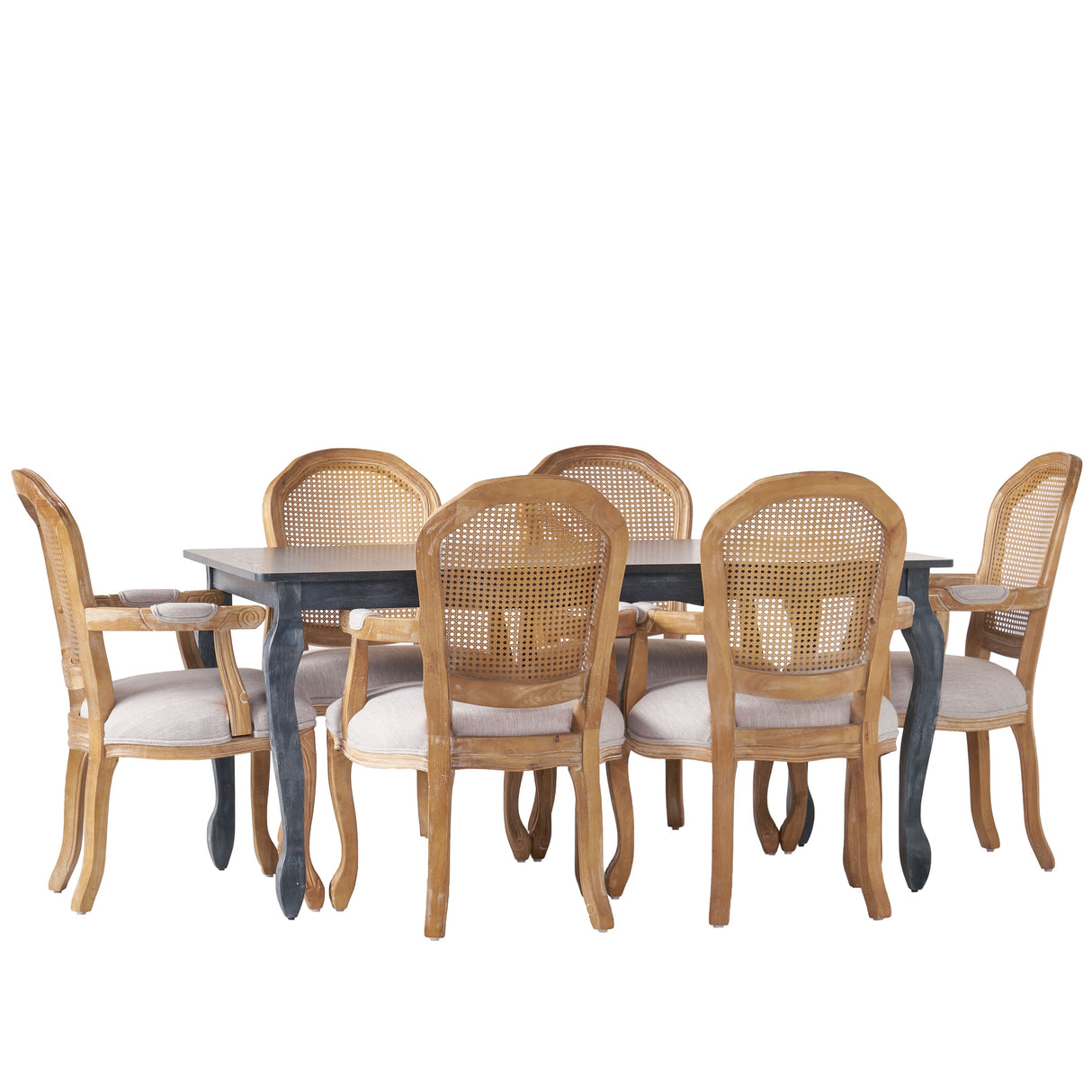 Midland Wood and Cane Upholstered Expandable 7 Piece Dining Set by Christopher Knight Home