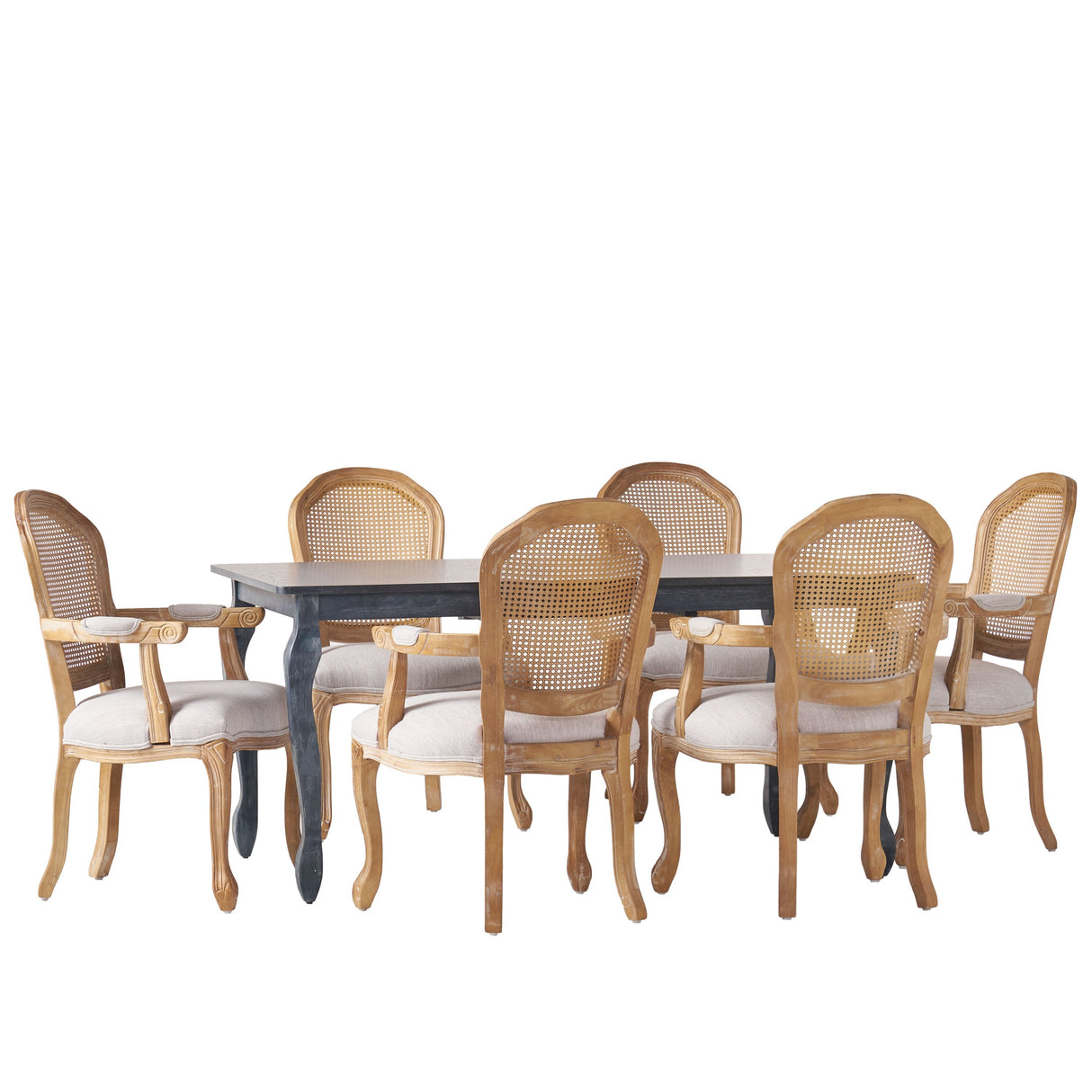 Midland Wood and Cane Upholstered Expandable 7 Piece Dining Set by Christopher Knight Home