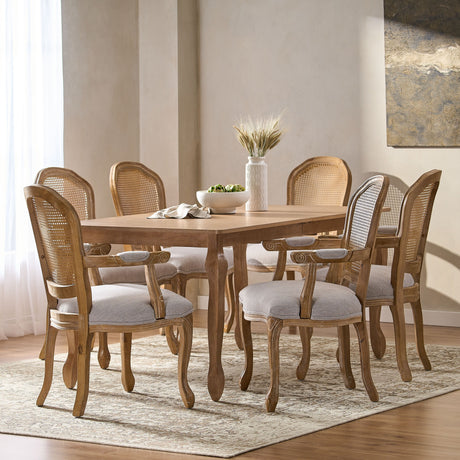 Midland Wood and Cane Upholstered Expandable 7 Piece Dining Set by Christopher Knight Home