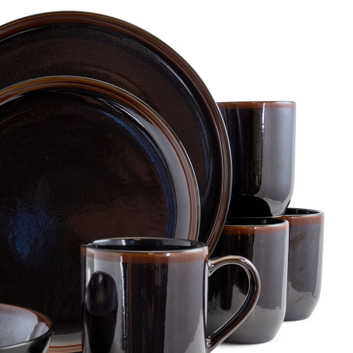 Midnight Beach 16 Pieces Round Stoneware Dinnerware Set in Metallic Black