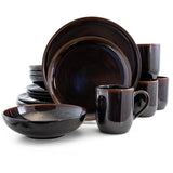 Midnight Beach 16 Pieces Round Stoneware Dinnerware Set in Metallic Black