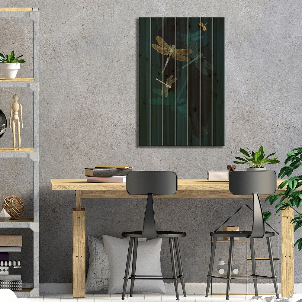 Midnight Dragonflies Print On Wood by Thoth Adan - Multi-Color