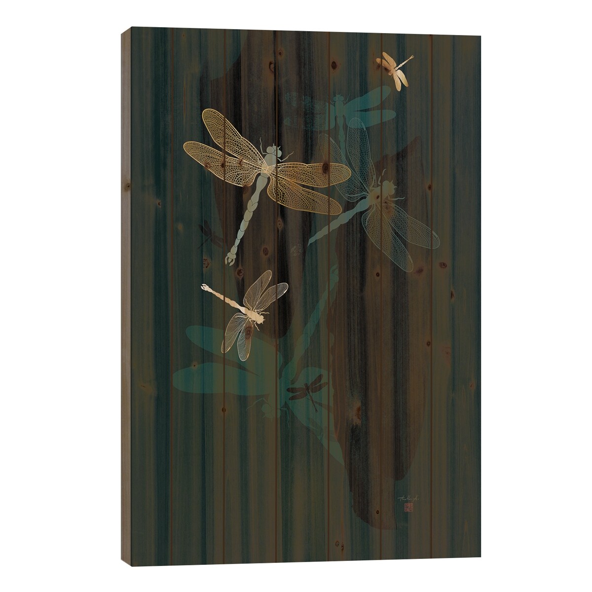 Midnight Dragonflies Print On Wood by Thoth Adan - Multi-Color
