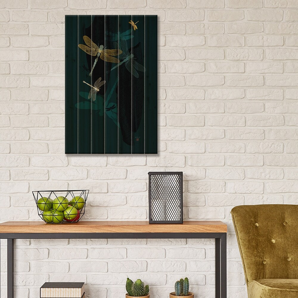 Midnight Dragonflies Print On Wood by Thoth Adan - Multi-Color
