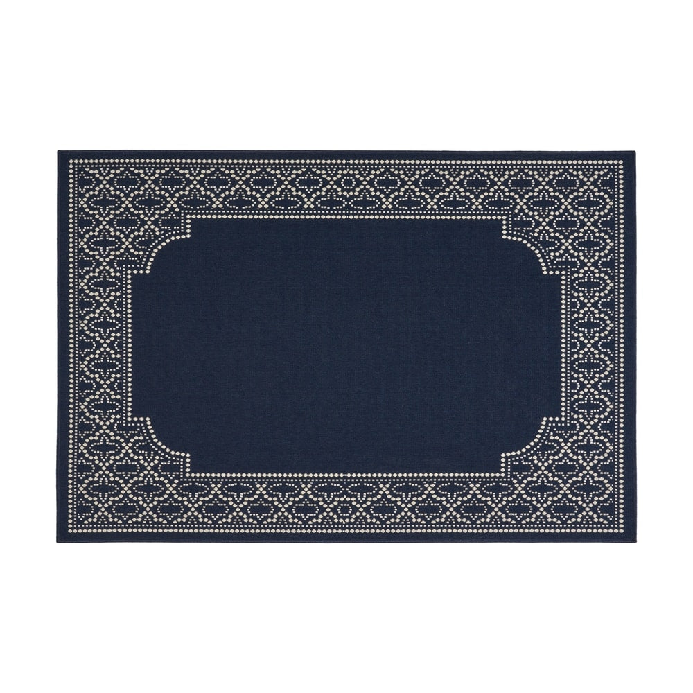 Midnight Outdoor Border Fabric Navy and Ivory Area Rug by Christopher Knight Home