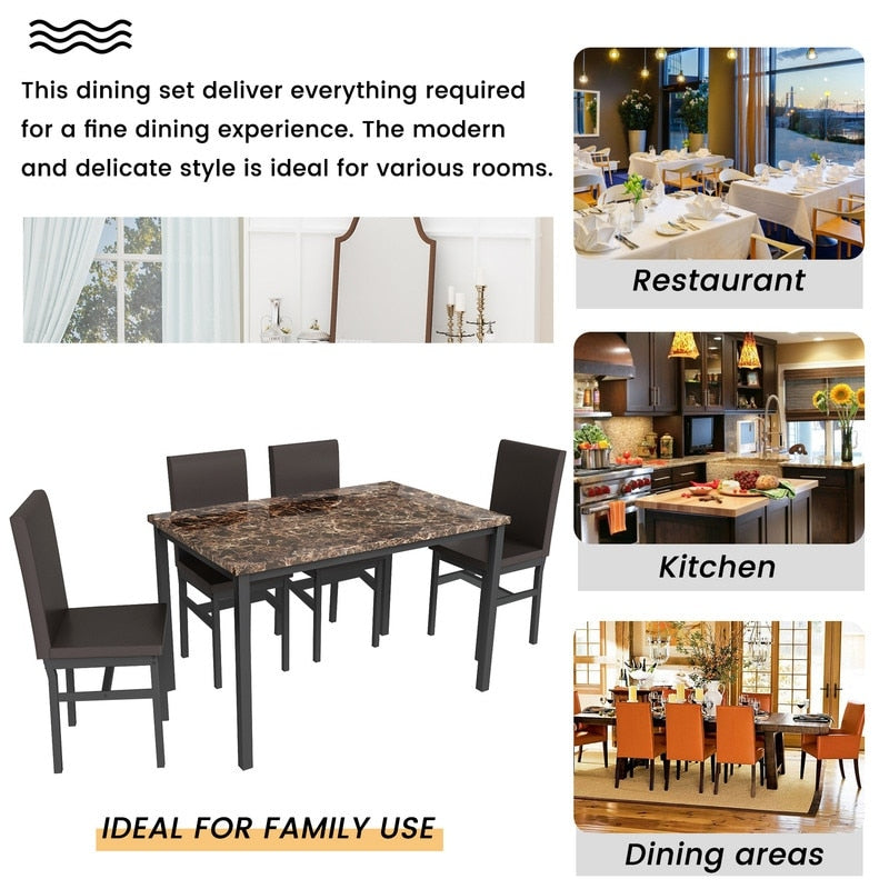 Mieres 5 Pieces Faux Marble Dining Table Set with 4 Upholstered PU Leather Chairs