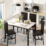 Mieres 5 Pieces Faux Marble Dining Table Set with 4 Upholstered PU Leather Chairs