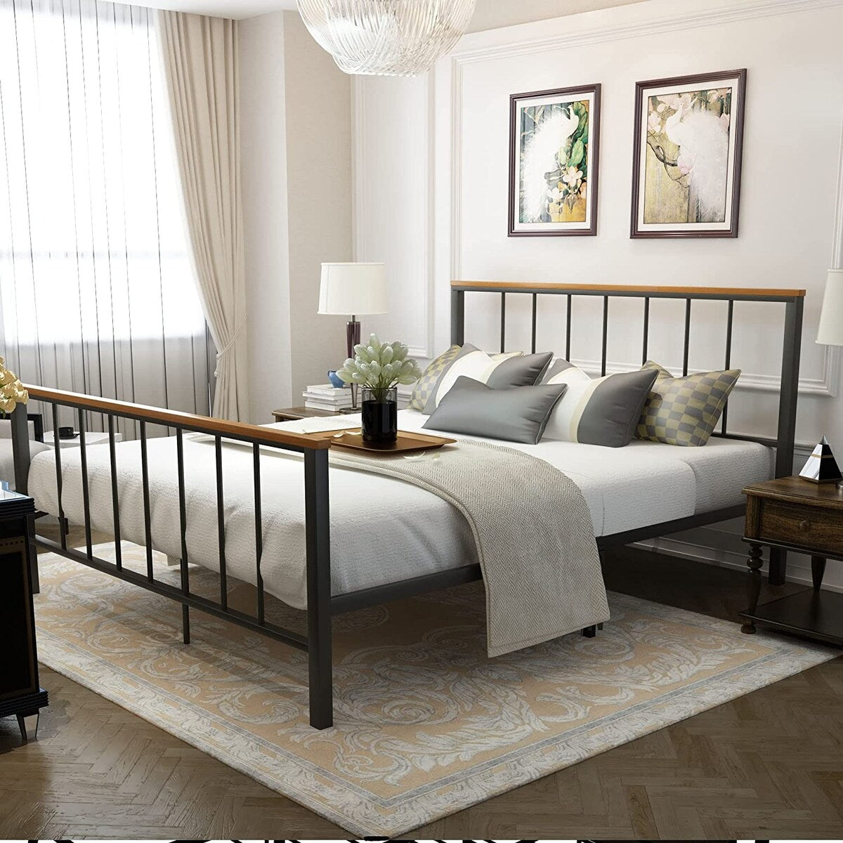 Mieres Industrial Metal Platform Bed Frame with Headboard & Footboard