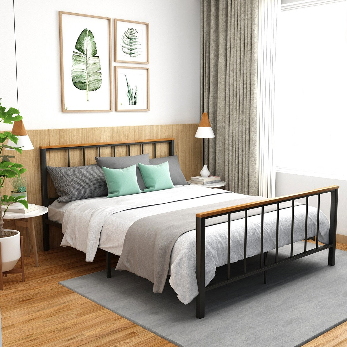 Mieres Industrial Metal Platform Bed Frame with Headboard & Footboard