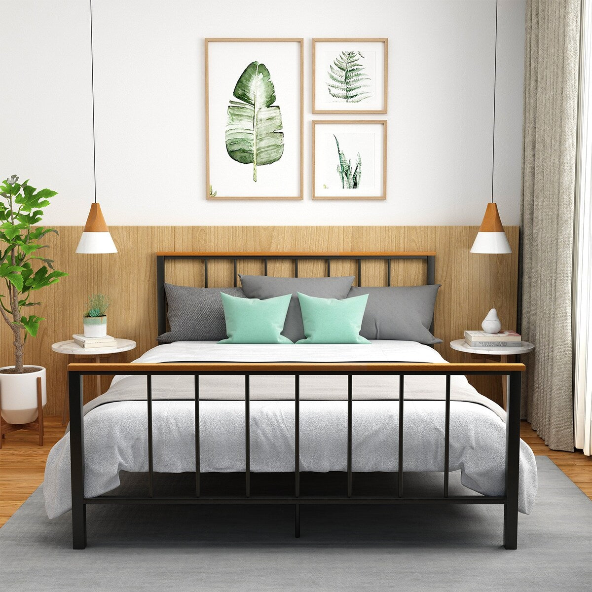 Mieres Industrial Metal Platform Bed Frame with Headboard & Footboard