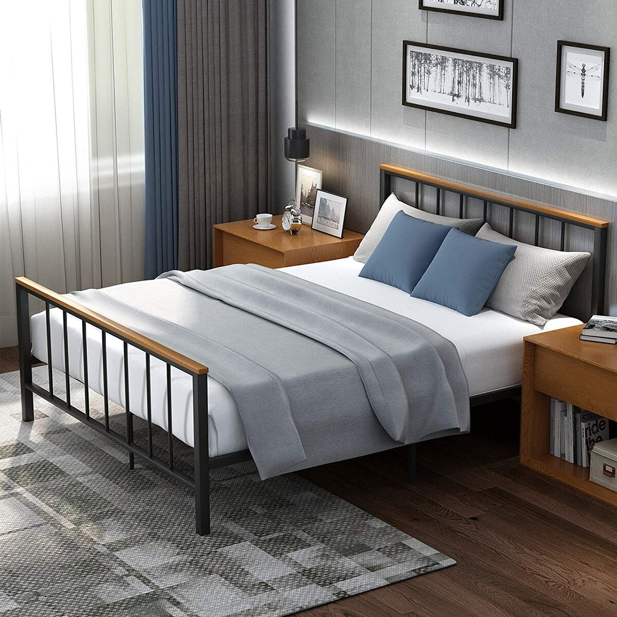 Mieres Industrial Metal Platform Bed Frame with Headboard & Footboard