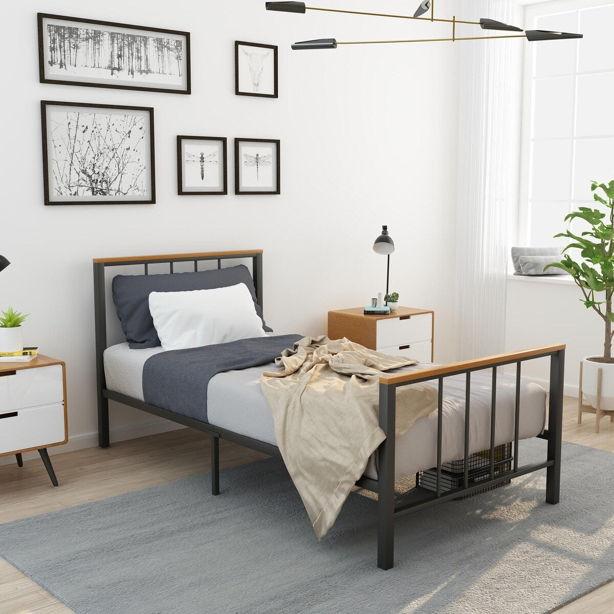 Mieres Industrial Metal Platform Bed Frame with Headboard & Footboard